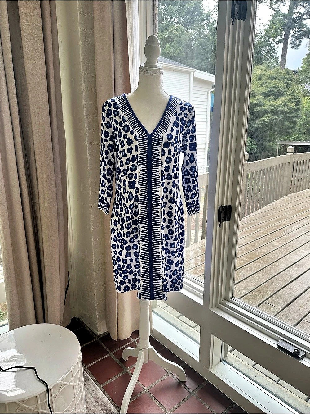 Gretchen Scott Animal Print Dress in Blue & White Size Small